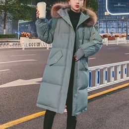 Women's Trench Coats Long Down Cotton Student Black Parka Winter Warm Jacket Female Hooded Cotton-padded Coat Thicken Puffer