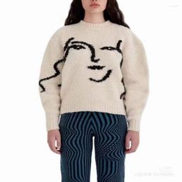 Women's Sweaters 22 Autumn And Winter Style Personality Aesthetics Touching Face Line Wool Blend Temperament Commuter Knitwear Sweater