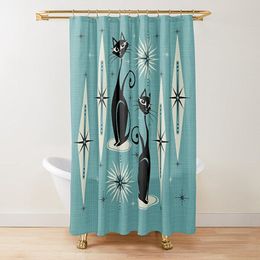 Shower Curtains Mid Century Meow Shower Curtain Retro cats Shower Curtain Animal Vintage Bathroom Curtain with Hooks 230920