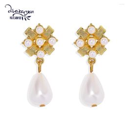 Dangle Earrings Dvacaman Charm Imitation Pearl Water Drop For Women Vintage Golden Metal Irregular Jewellery Party Bridal