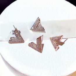 Full Crystal Zirconia CZ Stud Earrings Fashion 18K Gold V Letter Triangle Cute Shining Bling Diamond Earring Earings Ear Rings Jew251x