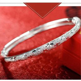 Bangle Frosted Shiny Stars Push-pull Bangles 925 Color Silver Bracelets For Women Adjustable Jewelry Fashion Party Gifts