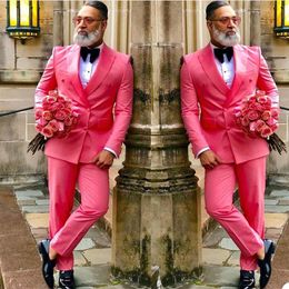 High Quality Mens Formal Tuxedos Pink Double Breasted Business Suits Groom Wedding Prom Party Outfit Jacket Pants2839