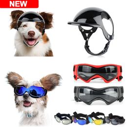 Dog Apparel Pet Helmets Cat Bicycle Motorcycle Helmet with Sunglasses Safety Hat for Travelling Head Protection Supplies 230919