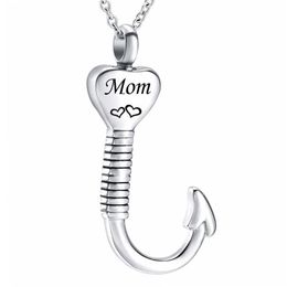 New Titanium Steel Cremation Fish Hook Heart Pendant Keepsake Urn Necklace For Ashes Memorial Jewellery Memento307N