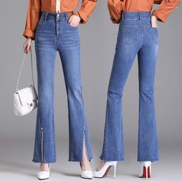 Women's Jeans 2023 Spring Summer And Autumn Style Slit Diamond Micro-Flare High Waist Slimming Casual Pants