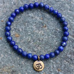 SN1106 Whole Handmade Beaded Bracelet 6mm Lapis Lazuli Natural Stone Beads Antique Brass Ohm Lotus Buddha Charm Bracelet207p