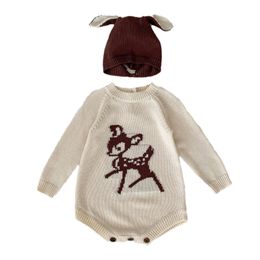 Rompers Cartoon Deer Knitted Baby Jumpsuit for Boys Girls Spring Autumn born Romper with Hat Korean Infant Onesie Toddler OnePieces 230919