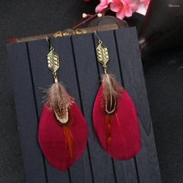 Dangle Earrings Bohemian Style Pendant Vintage Colourful Feather Hook Earring Elegant Ladies Charming Earring.