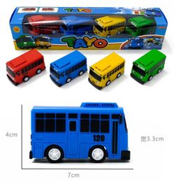 Diecast Model car 4pcsset Anime Tayo the Little Bus Educational Toys Cartoon Mini Plastic Pull Back Bus Car Model Toys for Kids Christmas Gifts 230919