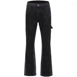 Men's Jeans Black Wide Leg Y2k Hip Hop Splashed Ink Jean Male Slim Patchwork Relaxed Fit Denim Pants For Men American Fashion Vint