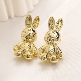 Luxury Brand Letter Cute Bunny Design Stud Gold Plated Earrings Jewelry Women Earring Wedding Party Gift