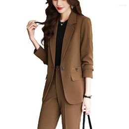 Women's Two Piece Pants Suit Set Office Ladies Business Work Wear Pant Women Blazer Trouser Coffee Green Black Solid Formal 2