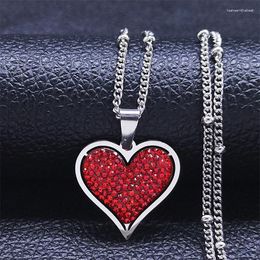 Pendant Necklaces Love Heart Red Crystal Stainless Steel Necklace Women/Men Silver Colour Lover Girl Gift Jewellery Regalo Mujer N8049S01