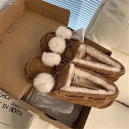 Cotton boots Australian women's winter plush insulation single shoes Wool snow boots mini short tube fur ball flat bottomed Pregnant mother's bean shoes