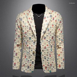 Men's Suits Latest Men Fall Colour Contrast Cut-out Denim Blazer Slim-fit Jacket For Party Club Actor Stage Costume