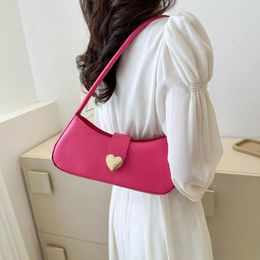 Shoulder Bags Women's Peach Heart Buckle Solid Colour French Stick Bag Portable