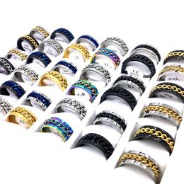 Whole 100pcs Mens Womens Band Rings Fashion Stainless Steel Chain Spinner Mix Colours Variety of styles Jewelry292p