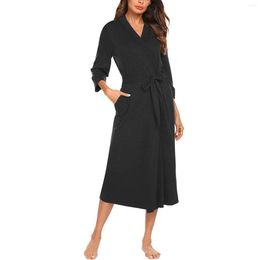 Women's Sleepwear Women Casual 3 Of 4 Sleeve V Neck Long Kimono Robes Bathrobe Lightweight Soft Loungewear With Belt