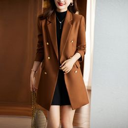 Women's Trench Coats Autumn Winter Korean Women Black Blazer Coat Elegant Double Breasted Lengthened Khaki Jacket Lapel Windbreaker Female 230920