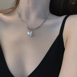 Chains Vintage Handmade Love Heart Shape Necklace For Women Thai Silver Colour Thick Chain Clavicle S925 Stamp