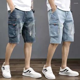 Men's Jeans Short Pants For Men With Pockets Man Denim Shorts Cargo Baggy In Cut Trend 2023 Buttons Retro Luxury Thin Sale