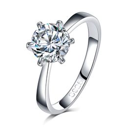 New Arrival Silver Color Classic Simple Design 6 Prong Sparkling Solitaire 1ct Zirconia Forever Wedding Ring 173L