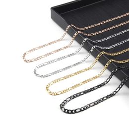 Chains Stainless Steel Base Curb Cuban Link Chain Necklace For Women Men Figaro Rose Gold Silver Solid Metal Jewellery Gifts Fashion299Q