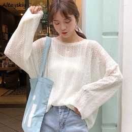 Women's Sweaters White Pullovers Women Literary Sheer Gentle Summer Sun Protection Vintage Breathable Loose Fashion Graceful Maiden Korean