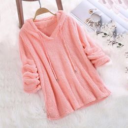 Women's Hoodies Women Solid Plush Long Sleeve Fleece Hooded Sweatshirts Thicken Warm Oversized Tops Loose Lazy Top Cute Soft Clothes