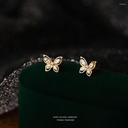 Stud Earrings Real 999 Sterling Silver Fashion Romantic Delicate Zircon Butterfly For Women Wedding Fine Jewelry