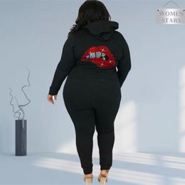 Women's Plus Size Pants Plus Size Sets Sweatsuits Women's Clothing Winter Clothes Sweatpants Sets Tracksuit Lip Two Piece Outfits Wholesale Drop 230920