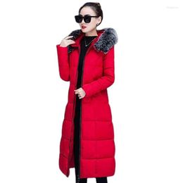 Women's Trench Coats Winter Clothes Big Fur Collar Hooded Cotton-padded Long Knee-length Slim Warm Down Jacket