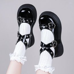 Scarpe eleganti Lolita Platform Emo sui tacchi Donna Loli Tacco spesso Fasciatura incrociata Kawaii Cosplay Mary Janes Gothic