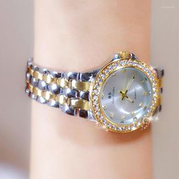 Wristwatches 2023 BS Women Watch Fashion Luxury Gold Blue Steel Quartz Watches Woman Full Diamond Bracelet Women's Wristwatch Gift