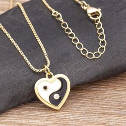 Chains AIBEF Tai Chi Yin Yang Couple Copper Necklace Fashion Jewelry Accessories Heart Pendant Necklaces Birthday Lover Gift