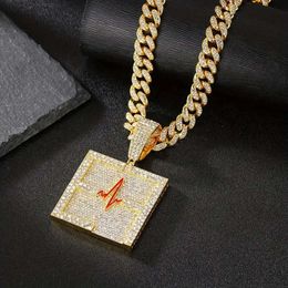 Fully Iced Out Men's Fashion Hip Hop Jewellery Vvs Moissanite Diamond Heartbeat Charm Pendant Necklace Cuban Link Chain