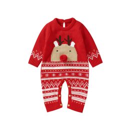 Rompers Knitted Acrylic Long Sleeve Red Christmas Reindeer Print born Baby Boys Girls 018M Infant Spring Autumn Bodysuit 230919