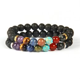 New Design High Quality Lava Rock Stone Beads 7 Chakra Healing Stone Yoga Class Meditation Bracelet for Couples Gift333N