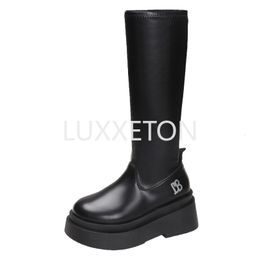 Boots Platform y Heeled Stretch Mid Calf for Women 2023 Brand Designer Casual Punk Gothic Autumn Black Shoes Woman 230920