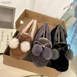 F23 Cotton boots Australian women's winter plush insulation single shoes snow boots mini short tube fur ball flat bottomed Pregnant mother's shoes round toe bean shoes