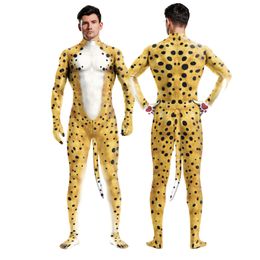 Catsuit Costumes Cosplay Sexy Zebra Leopard Pattern Print Bodysuits Men Long Sleeve Costumes Purim Carnival Gay Party New Jumpsuit For Adult