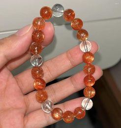 Strand Arusha Natural Orange Green Sunstone Strawberry Quartz Beryl Bracelet 8.5mm Clear Round Beads Women Bangle