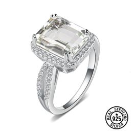 Wedding Rings YEZOXA Emerald Cut Genuine Green Amethyst 925 Sterling Silver Halo Ring For Women Size 6 7 8 230920