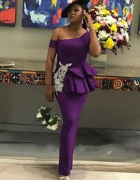 2023 Purple Sheath Bridesmaid Dresses One Shoulder Appliques Peplum Wedding Guest Party Gowns Maid of Honour Dress Custom Plus Size