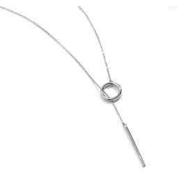 Chains Classic 925 Sterling Silver Clavicle Chain Circle Hangtag Choker Necklace Simple Gypsophila Stick Pendant For Women