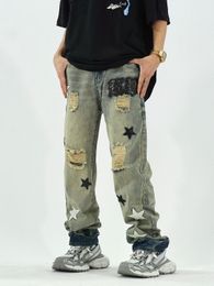 Mens Jeans American Street Wash Star Hole and Womens Loose Straight High Pants streetwear pantalon homme jean 230920