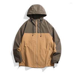 Men's Jackets Autumn Oversize Jacket Men Hooded Windbreaker Spell Color Baggy Coat Fashion Korean Streetwear Outerwear Clothing Tops Male