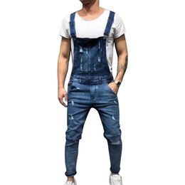 CALOFE Fashion Ripped Hole Jeans Jumpsuits Men Casual Streetwear Distressed Denim Overalls Hip Hop Suspenders Pants US Size228U