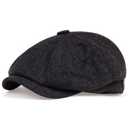 Berets Men sboy Hats y Autumn Vintage Herringbone Octagon Cap Women Casual Stripe Gatsby Flat Hat 230919